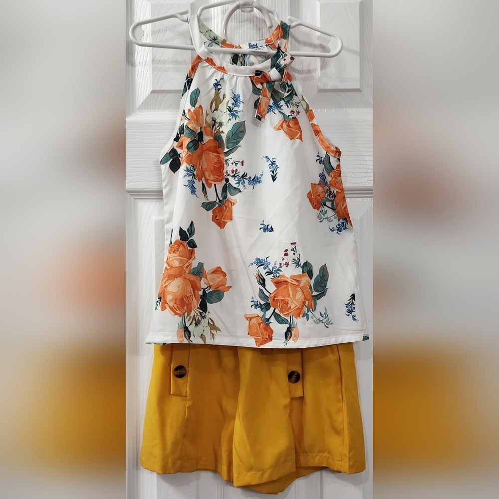 Floral Halter Top and Yellow Shorts Set Size: 6/7